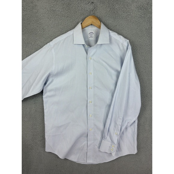 Brooks Brothers Shirt Mens 16-35 Blue Check Regular Fit Non-Iron Egyptian Cotton
